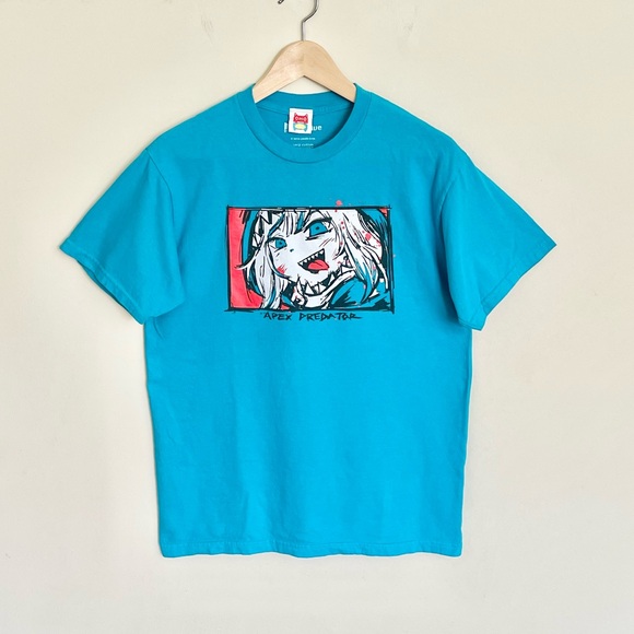 Omocat x hololive Gawr Gura Apex Predator Blue Anime T Shirt Adult size Medium - Picture 2 of 9